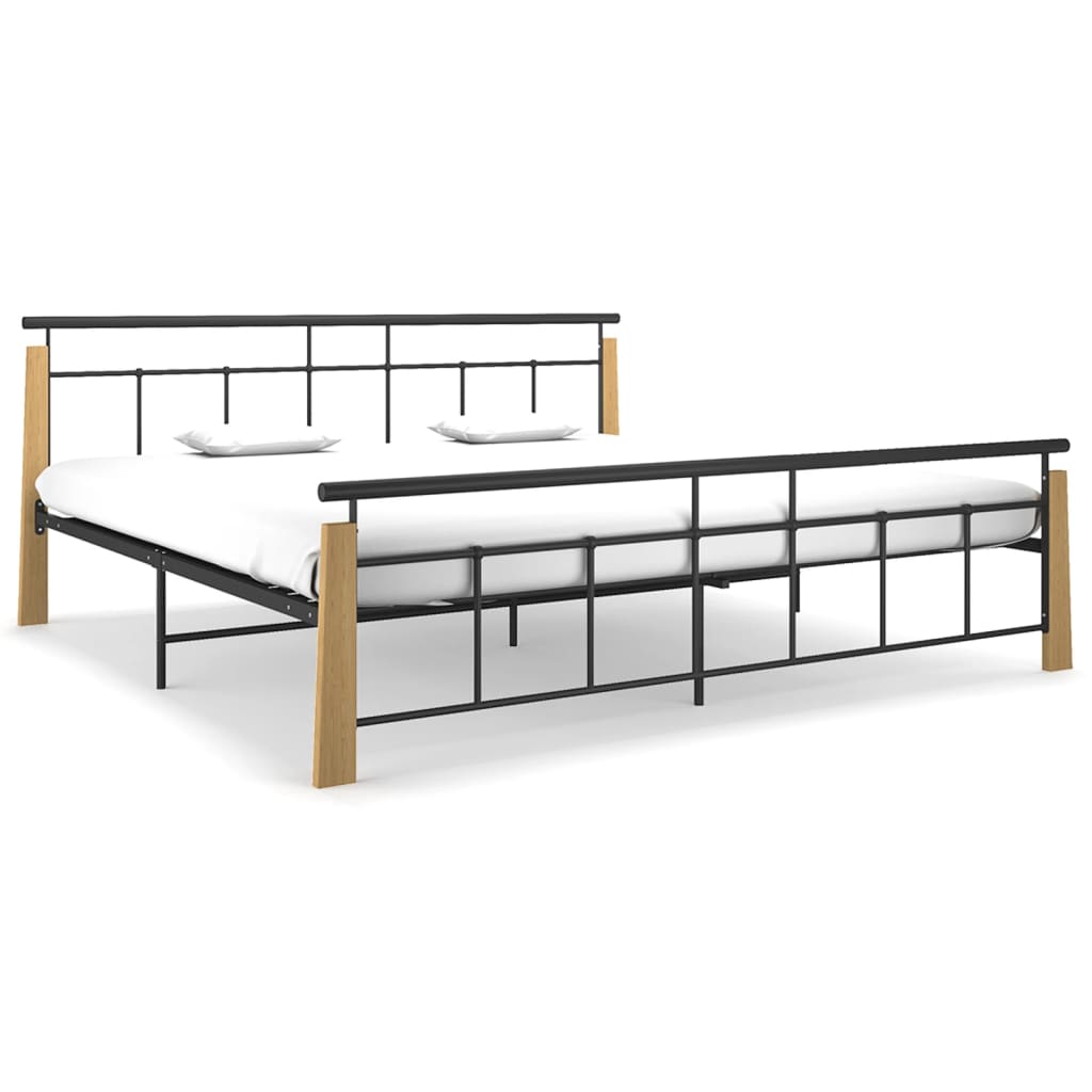 Sängynrunko metalli ja täysi tammi 200x200 cm - Sisustajankoti.fi