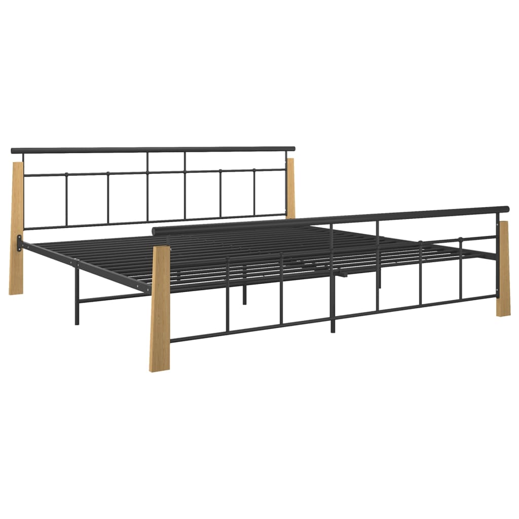 Sängynrunko metalli ja täysi tammi 200x200 cm - Sisustajankoti.fi