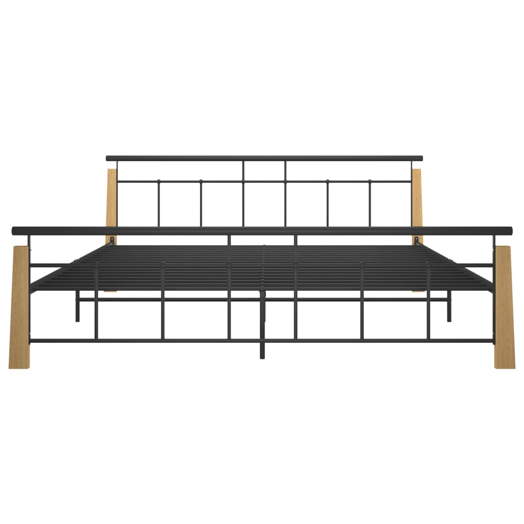 Sängynrunko metalli ja täysi tammi 200x200 cm - Sisustajankoti.fi