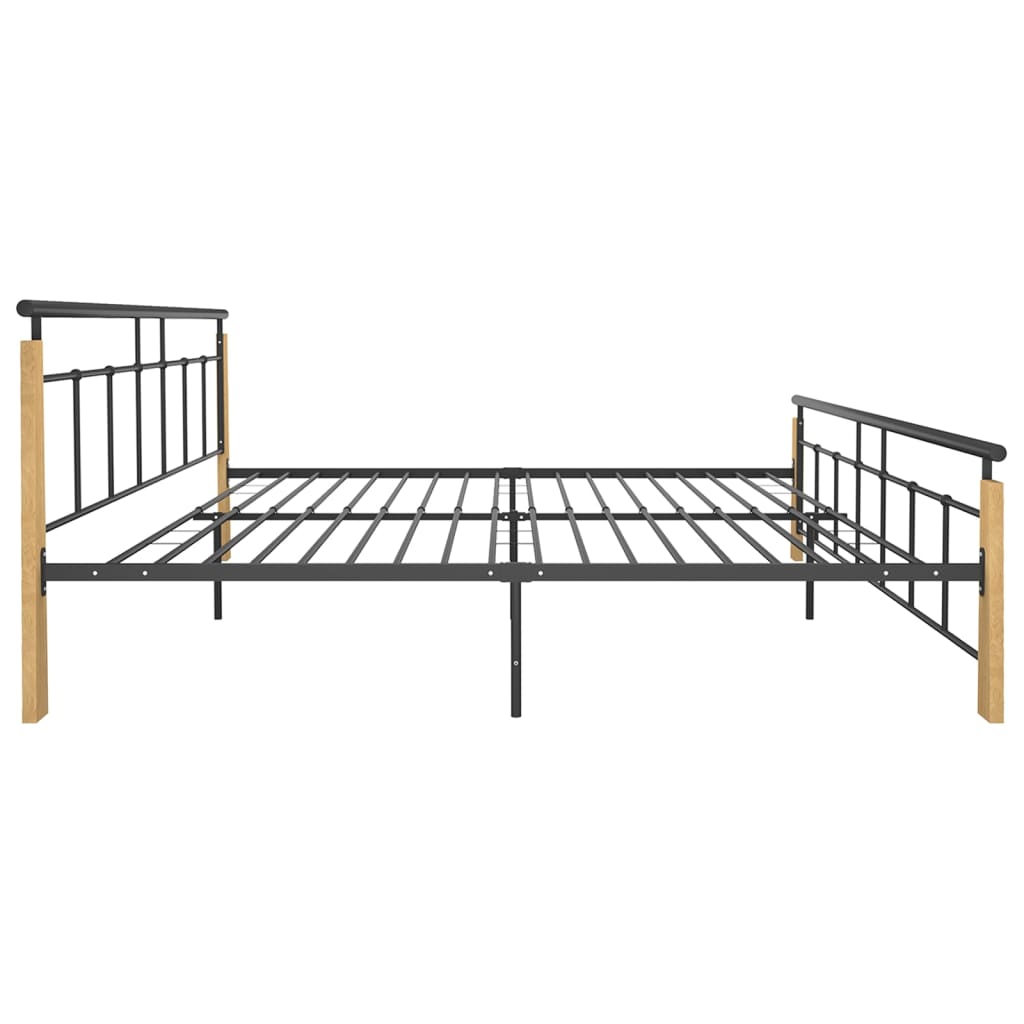 Sängynrunko metalli ja täysi tammi 200x200 cm - Sisustajankoti.fi