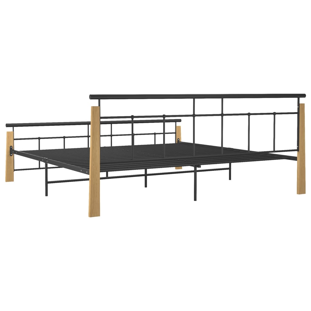Sängynrunko metalli ja täysi tammi 200x200 cm - Sisustajankoti.fi
