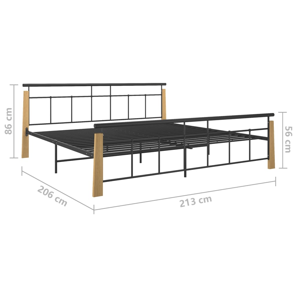 Sängynrunko metalli ja täysi tammi 200x200 cm - Sisustajankoti.fi