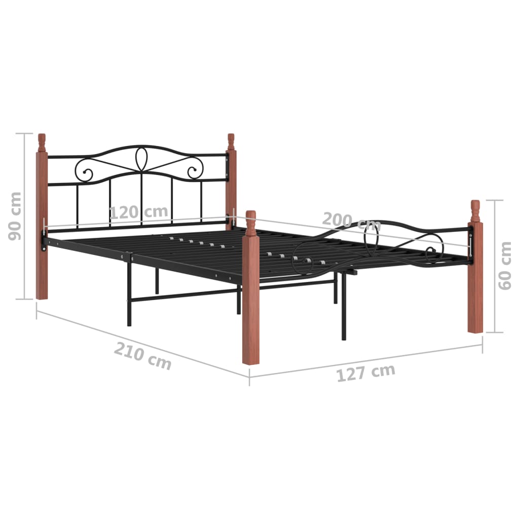 Sängynrunko musta metalli ja täysi tammi 120x200 cm - Sisustajankoti.fi
