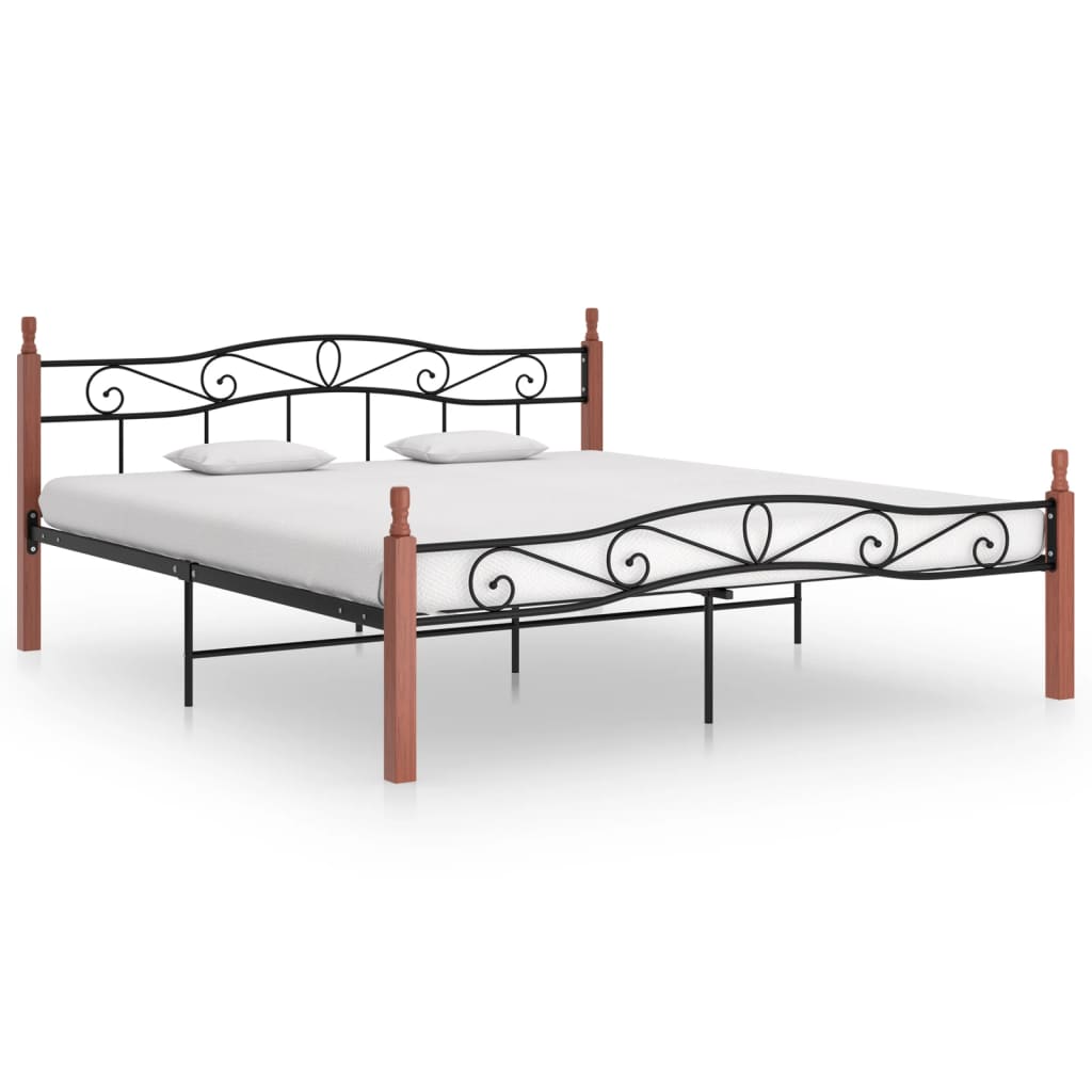 Sängynrunko musta metalli ja täysi tammi 200x200 cm - Sisustajankoti.fi