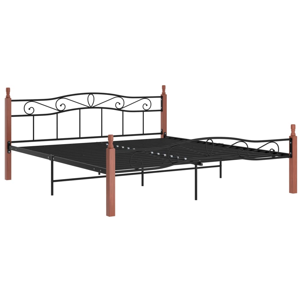 Sängynrunko musta metalli ja täysi tammi 200x200 cm - Sisustajankoti.fi