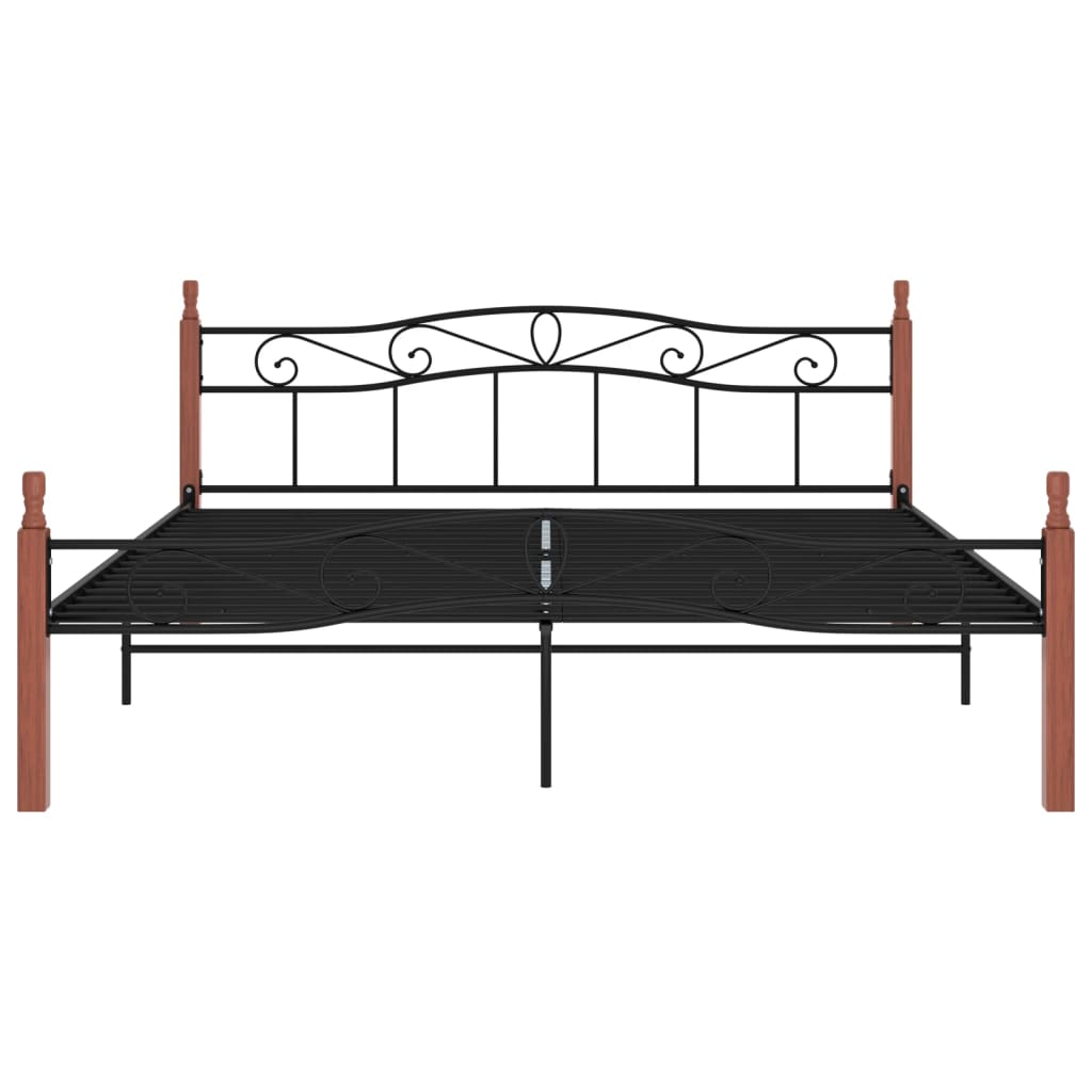 Sängynrunko musta metalli ja täysi tammi 200x200 cm - Sisustajankoti.fi