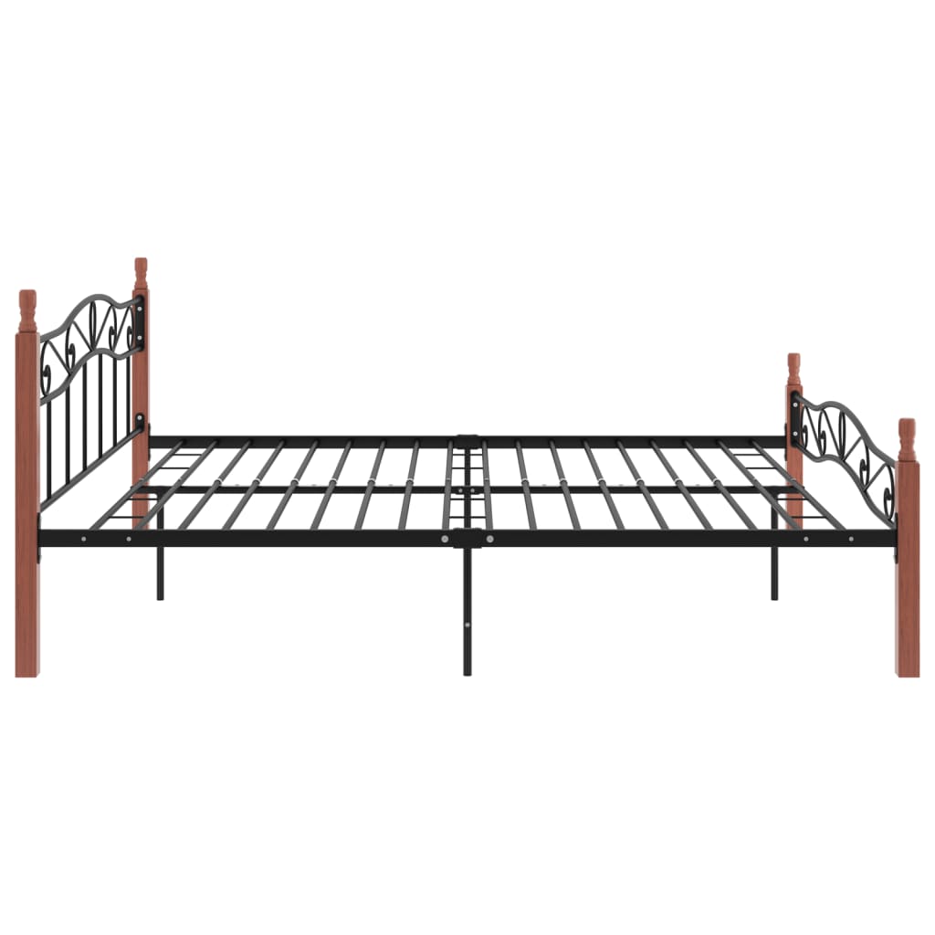 Sängynrunko musta metalli ja täysi tammi 200x200 cm - Sisustajankoti.fi