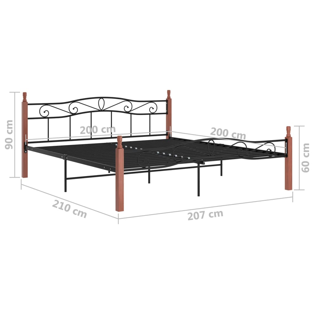 Sängynrunko musta metalli ja täysi tammi 200x200 cm - Sisustajankoti.fi