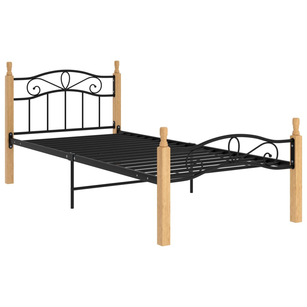 Sängynrunko musta metalli ja täysi tammi 90x200 cm - Sisustajankoti.fi