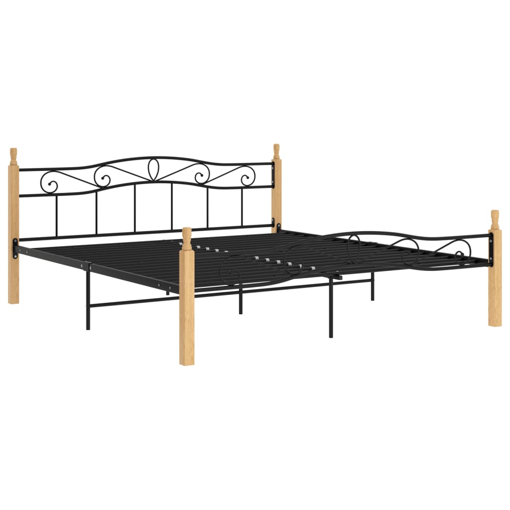 Sängynrunko musta metalli ja täysi tammi 200x200 cm - Sisustajankoti.fi