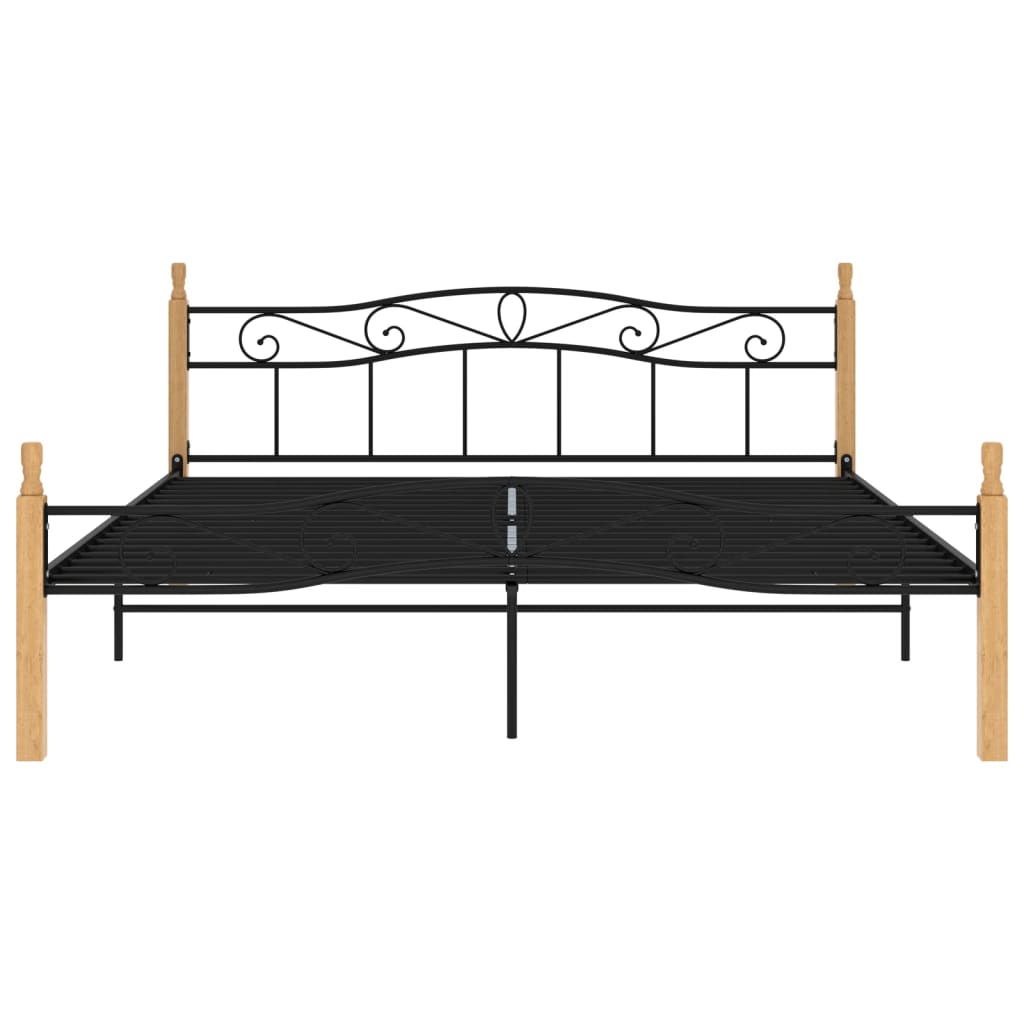 Sängynrunko musta metalli ja täysi tammi 200x200 cm - Sisustajankoti.fi