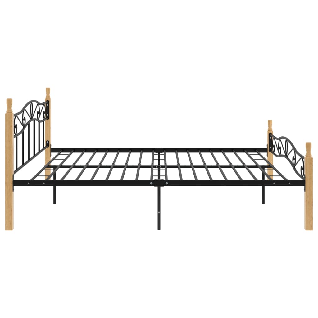 Sängynrunko musta metalli ja täysi tammi 200x200 cm - Sisustajankoti.fi