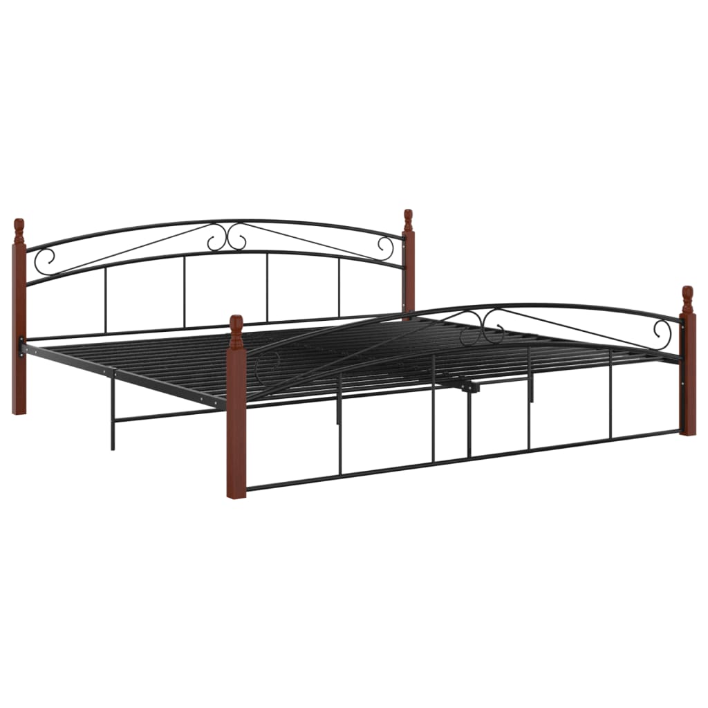 Sängynrunko musta metalli ja täysi tammi 200x200 cm - Sisustajankoti.fi