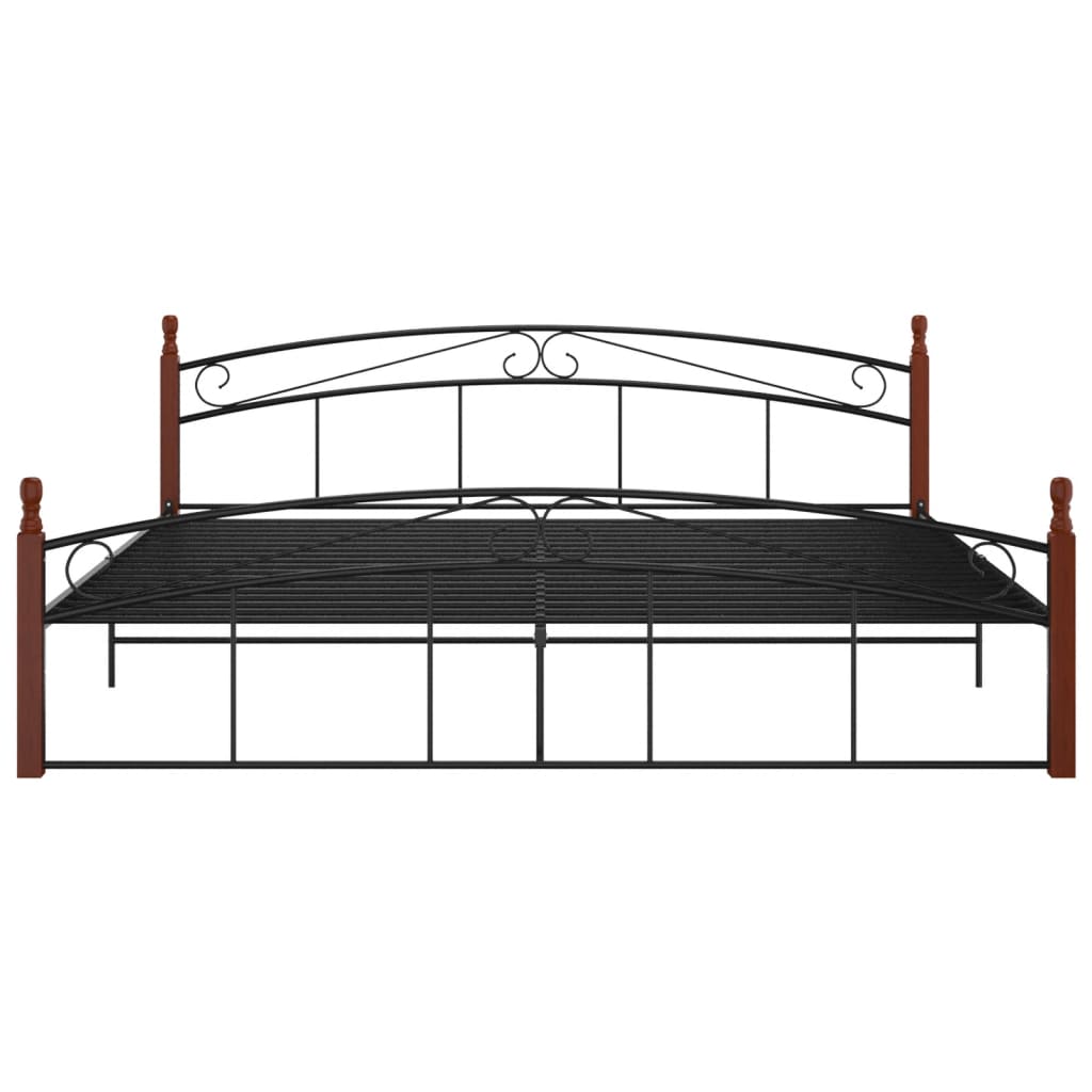 Sängynrunko musta metalli ja täysi tammi 200x200 cm - Sisustajankoti.fi