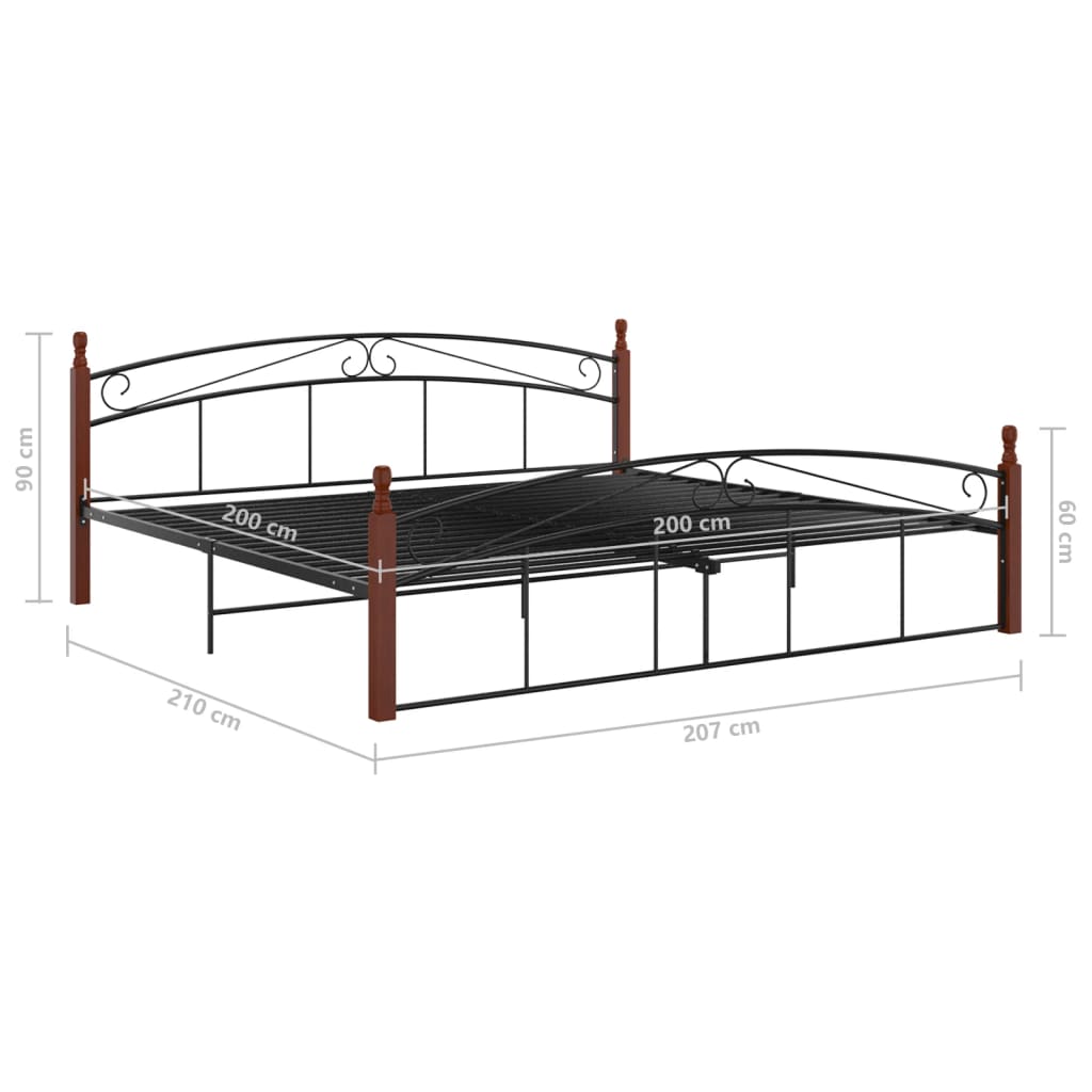 Sängynrunko musta metalli ja täysi tammi 200x200 cm - Sisustajankoti.fi
