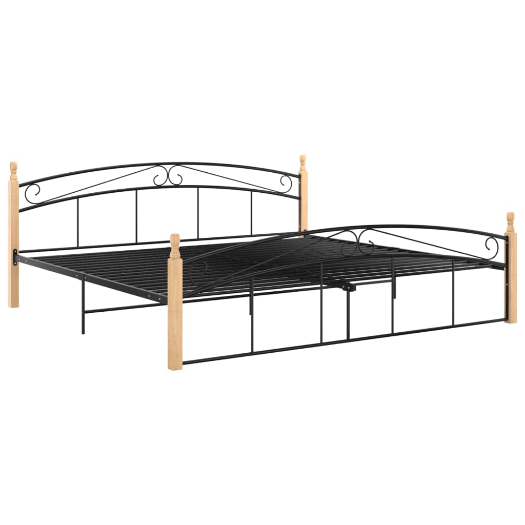 Sängynrunko musta metalli ja täysi tammi 200x200 cm - Sisustajankoti.fi