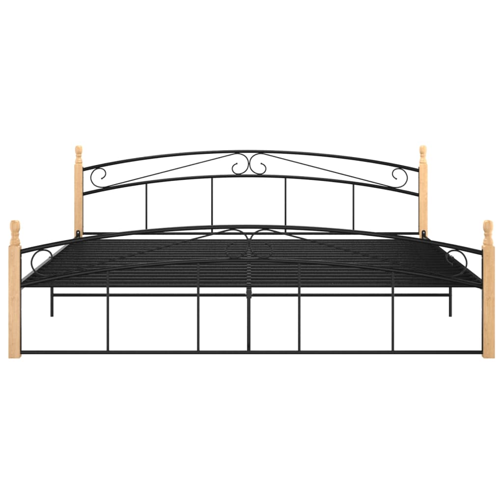 Sängynrunko musta metalli ja täysi tammi 200x200 cm - Sisustajankoti.fi