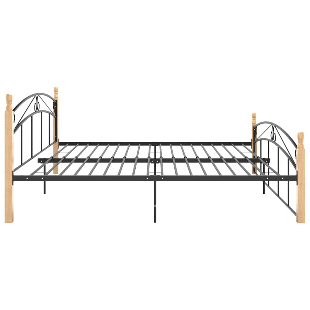 Sängynrunko musta metalli ja täysi tammi 200x200 cm - Sisustajankoti.fi