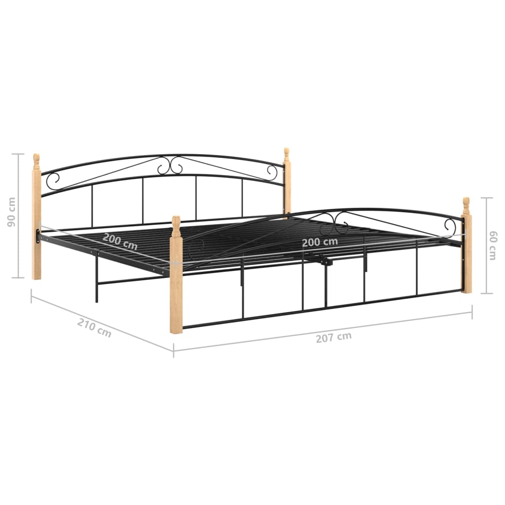 Sängynrunko musta metalli ja täysi tammi 200x200 cm - Sisustajankoti.fi
