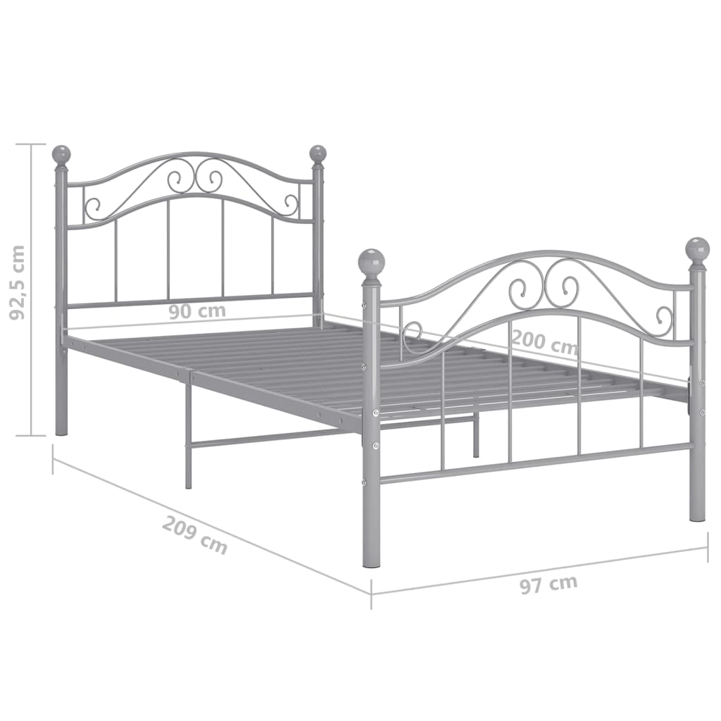 Sängynrunko harmaa metalli 90x200 cm - Sisustajankoti.fi