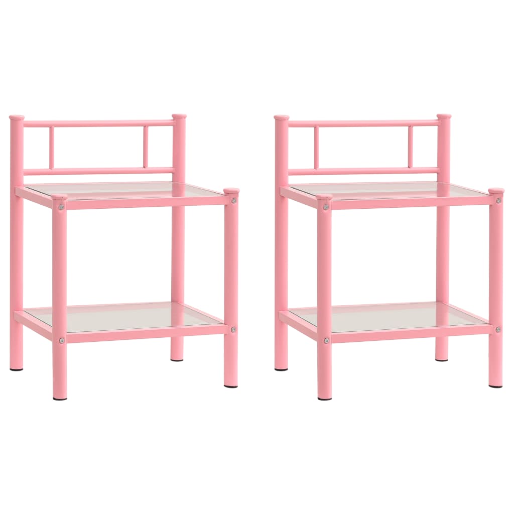 Yöpöydät 2 kpl pinkki ja läpinäkyvä metalli ja lasi - Sisustajankoti.fi