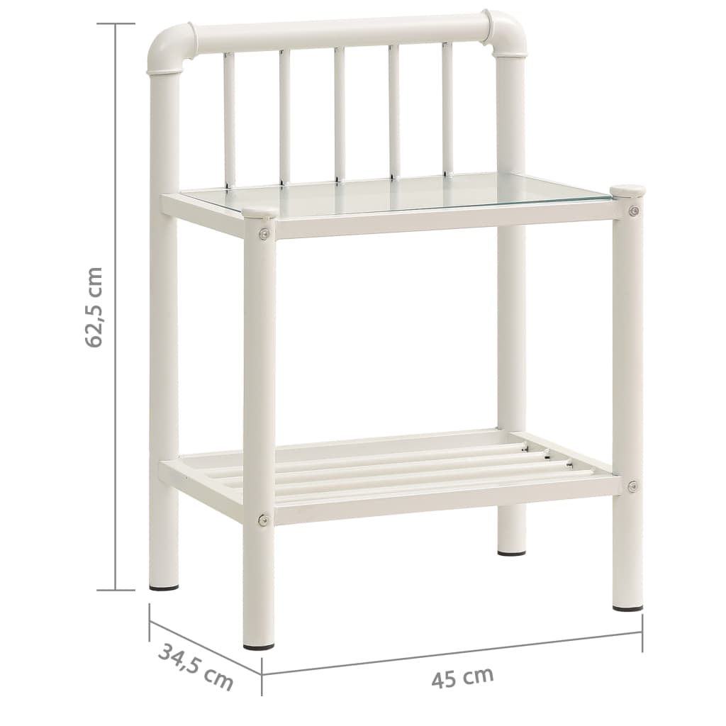 Yöpöydät 2 kpl valkoinen ja läpinäkyvä metalli ja lasi - Sisustajankoti.fi