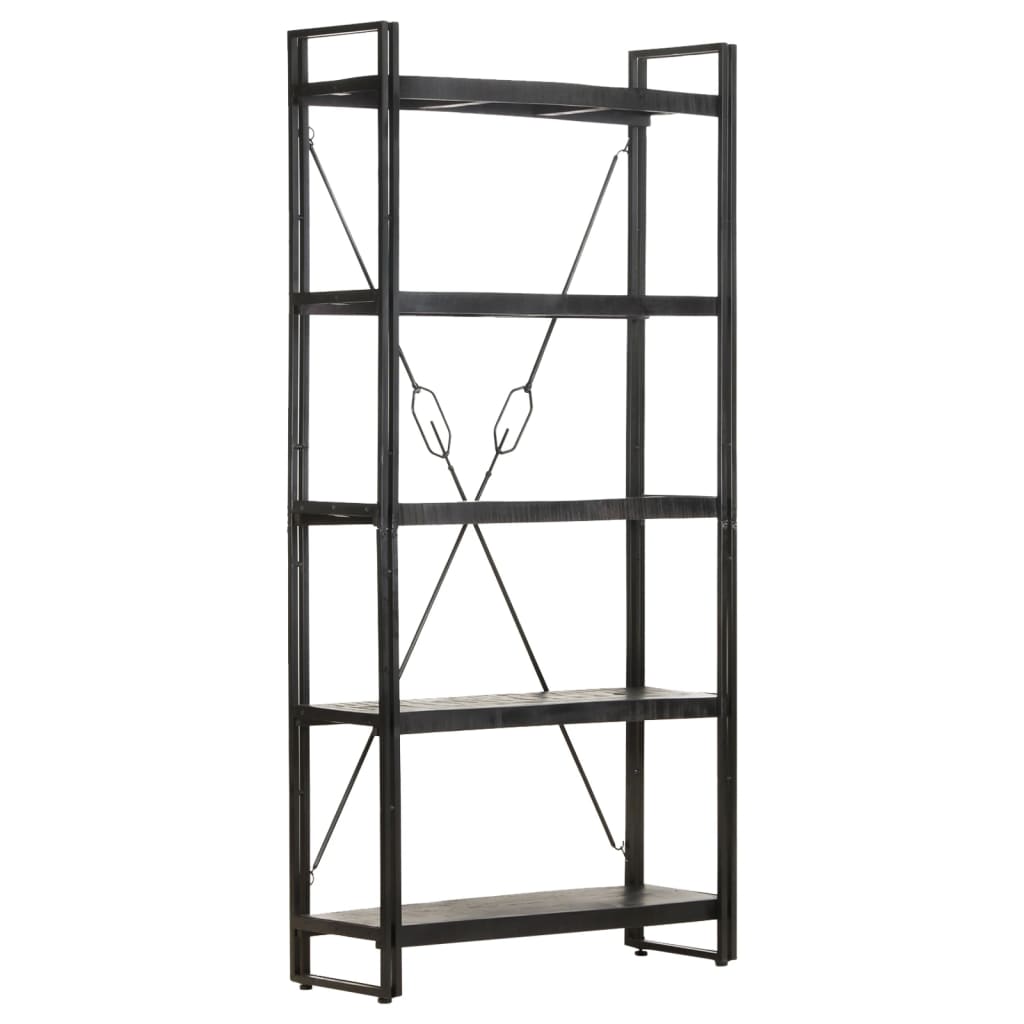 5-tasoinen kirjahylly musta 90x30x180 cm täysi mangopuu - Sisustajankoti.fi