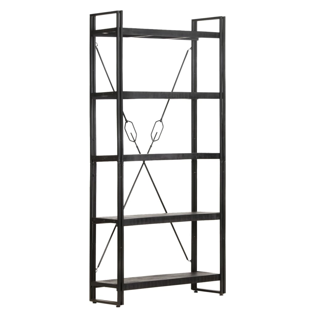 5-tasoinen kirjahylly musta 90x30x180 cm täysi mangopuu - Sisustajankoti.fi