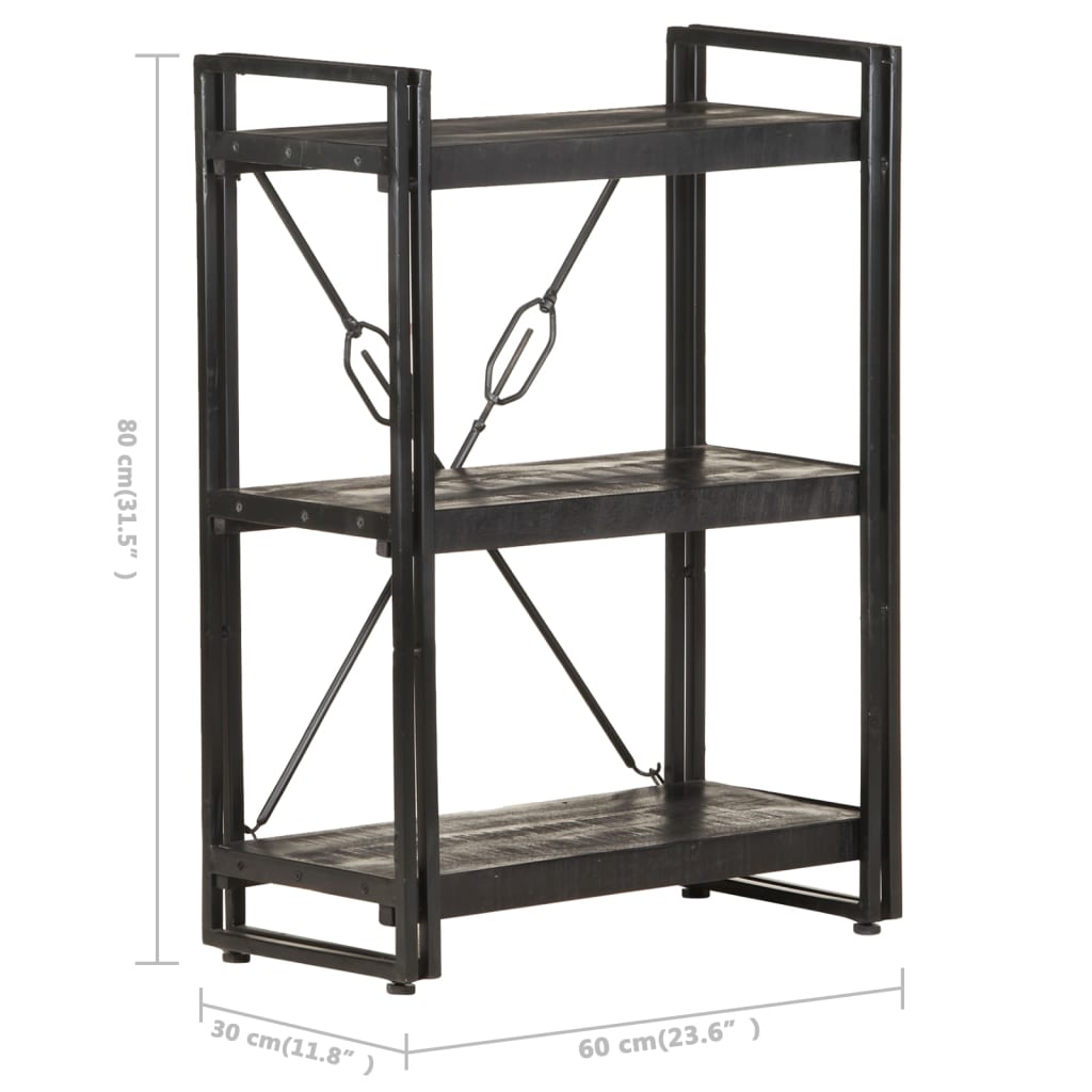 3-tasoinen kirjahylly musta 60x30x80 cm täysi mangopuu - Sisustajankoti.fi