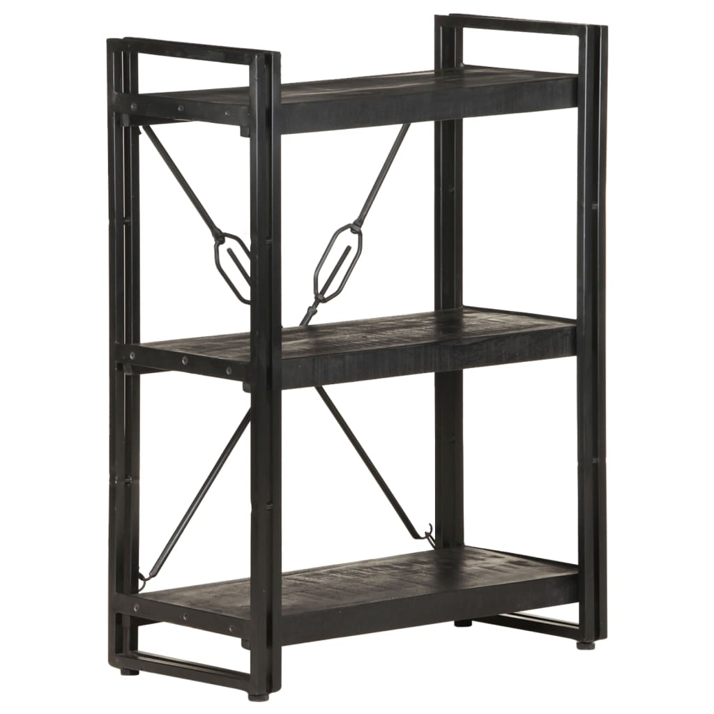 3-tasoinen kirjahylly musta 60x30x80 cm täysi mangopuu - Sisustajankoti.fi
