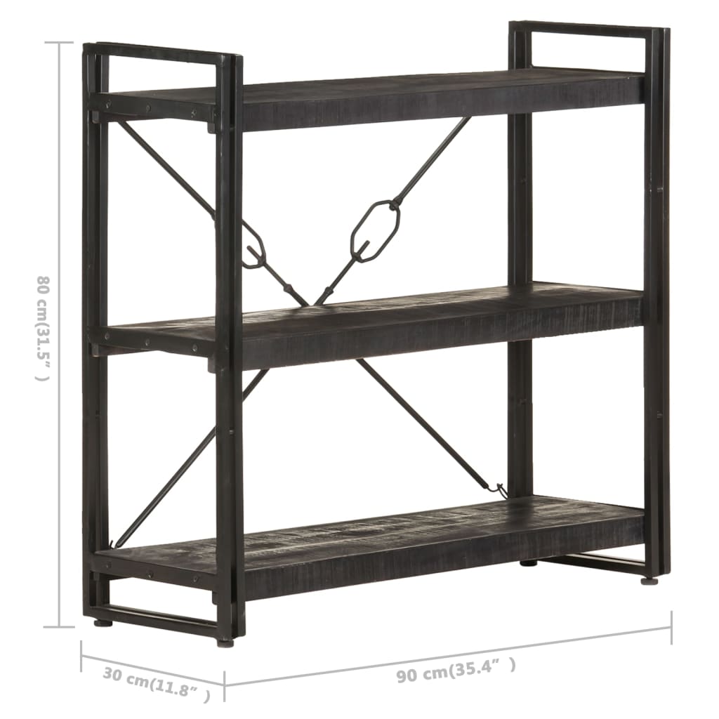 3-tasoinen kirjahylly musta 90x30x80 cm täysi mangopuu - Sisustajankoti.fi