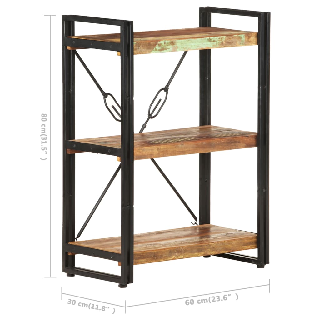 3-tasoinen kirjahylly 60x30x80 cm täysi kierrätetty puu - Sisustajankoti.fi