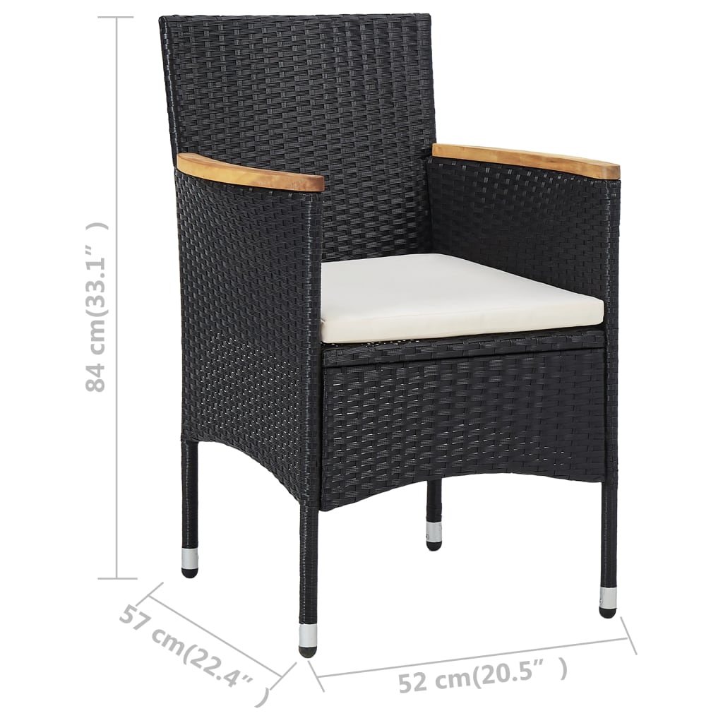 3-osainen Bistrosarja polyrottinki ja karkaistu lasi musta - Sisustajankoti.fi