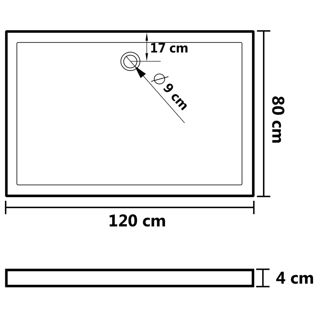 Suihkualusta valkoinen 80x120x4 cm ABS - Sisustajankoti.fi