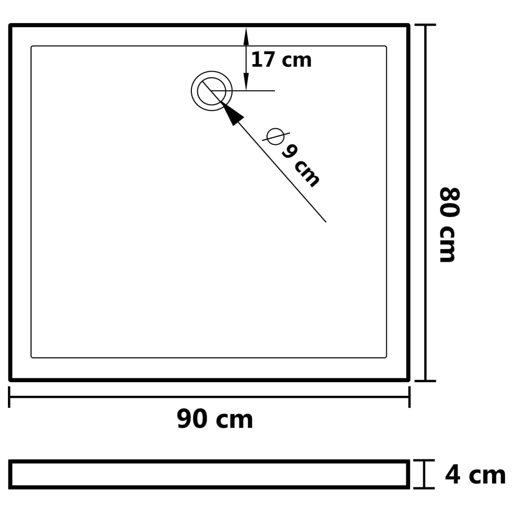 Suihkualusta suorakaide ABS musta 80x90 cm - Sisustajankoti.fi