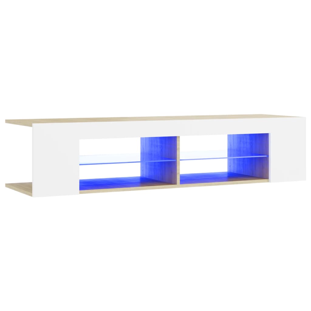 TV-taso LED-valoilla valkoinen ja Sonoma-tammi 135x39x30 cm - Sisustajankoti.fi