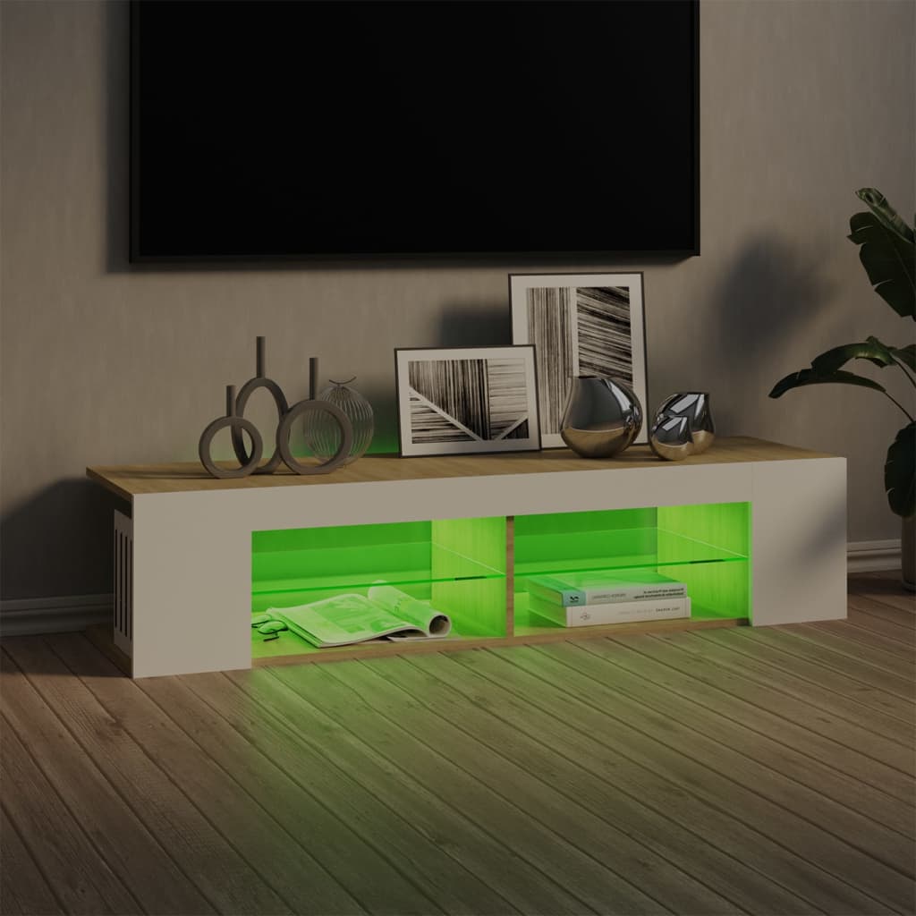 TV-taso LED-valoilla valkoinen ja Sonoma-tammi 135x39x30 cm - Sisustajankoti.fi