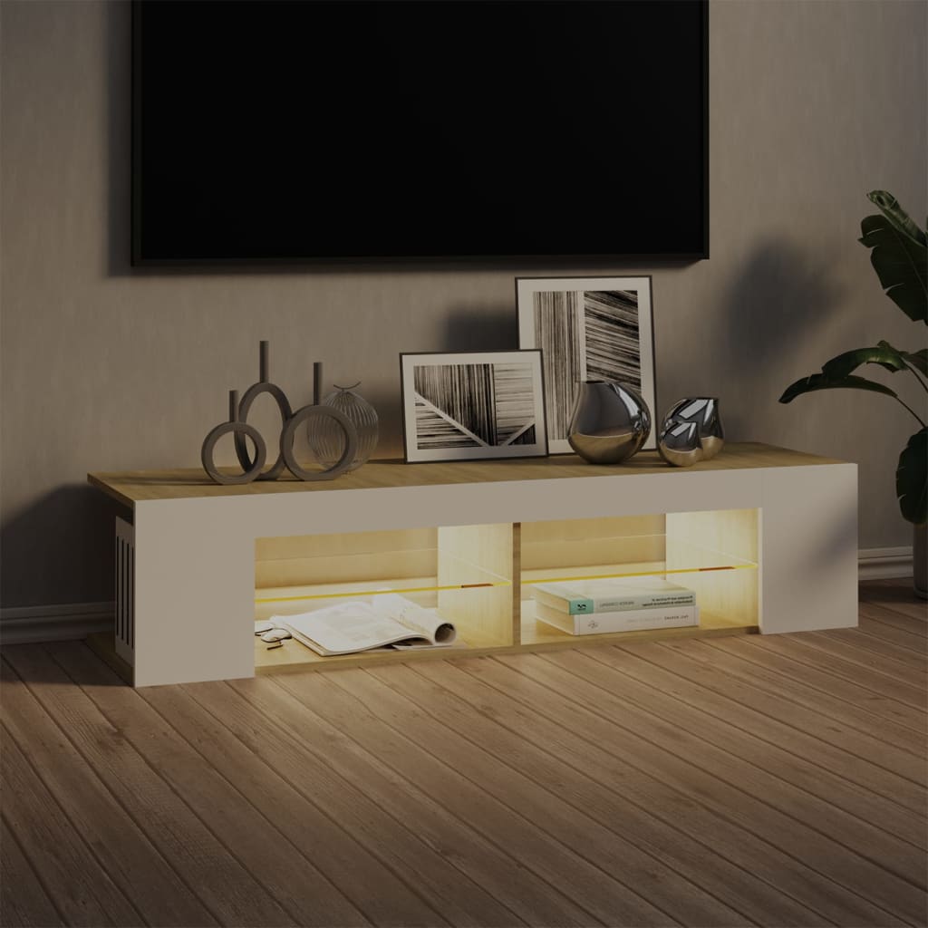 TV-taso LED-valoilla valkoinen ja Sonoma-tammi 135x39x30 cm - Sisustajankoti.fi