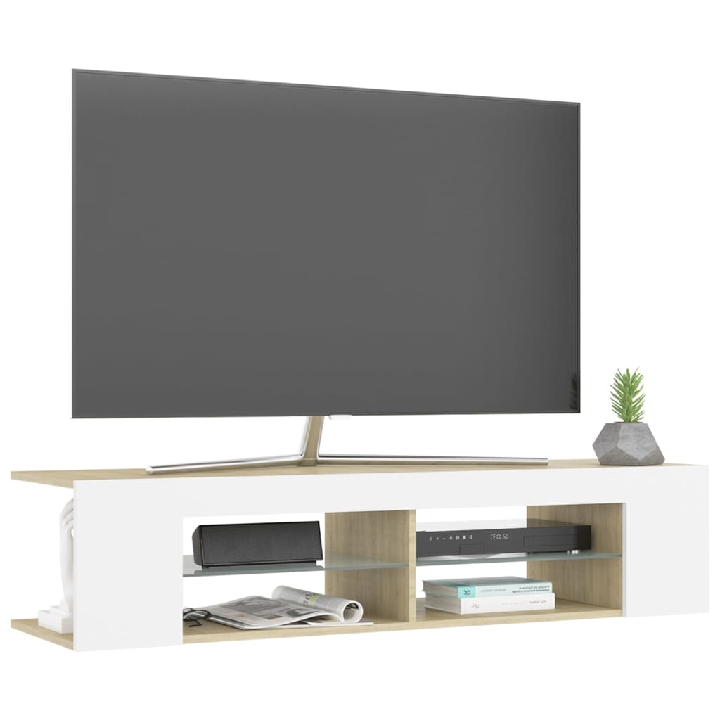 TV-taso LED-valoilla valkoinen ja Sonoma-tammi 135x39x30 cm - Sisustajankoti.fi