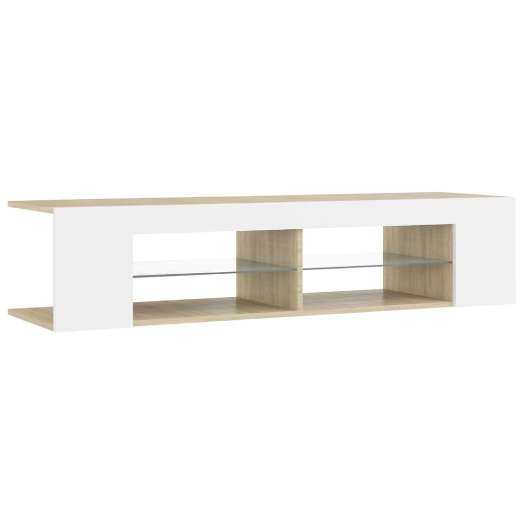 TV-taso LED-valoilla valkoinen ja Sonoma-tammi 135x39x30 cm - Sisustajankoti.fi