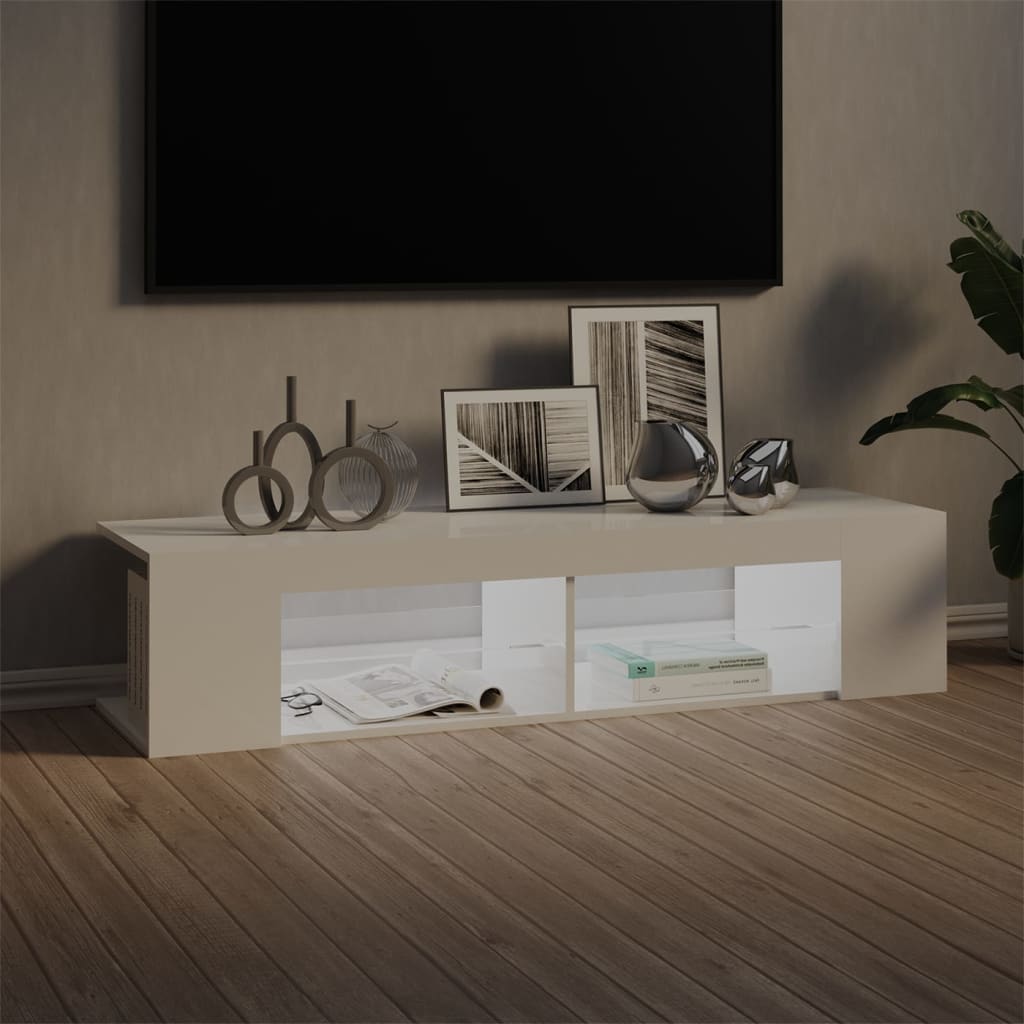 TV-taso LED-valoilla korkeakiilto valkoinen 135x39x30 cm - Sisustajankoti.fi