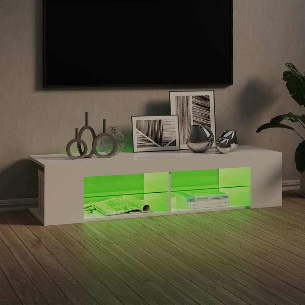 TV-taso LED-valoilla korkeakiilto valkoinen 135x39x30 cm - Sisustajankoti.fi