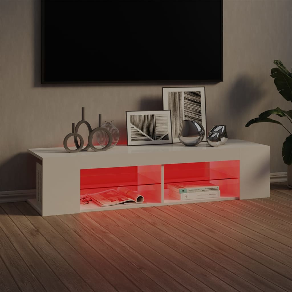 TV-taso LED-valoilla korkeakiilto valkoinen 135x39x30 cm - Sisustajankoti.fi