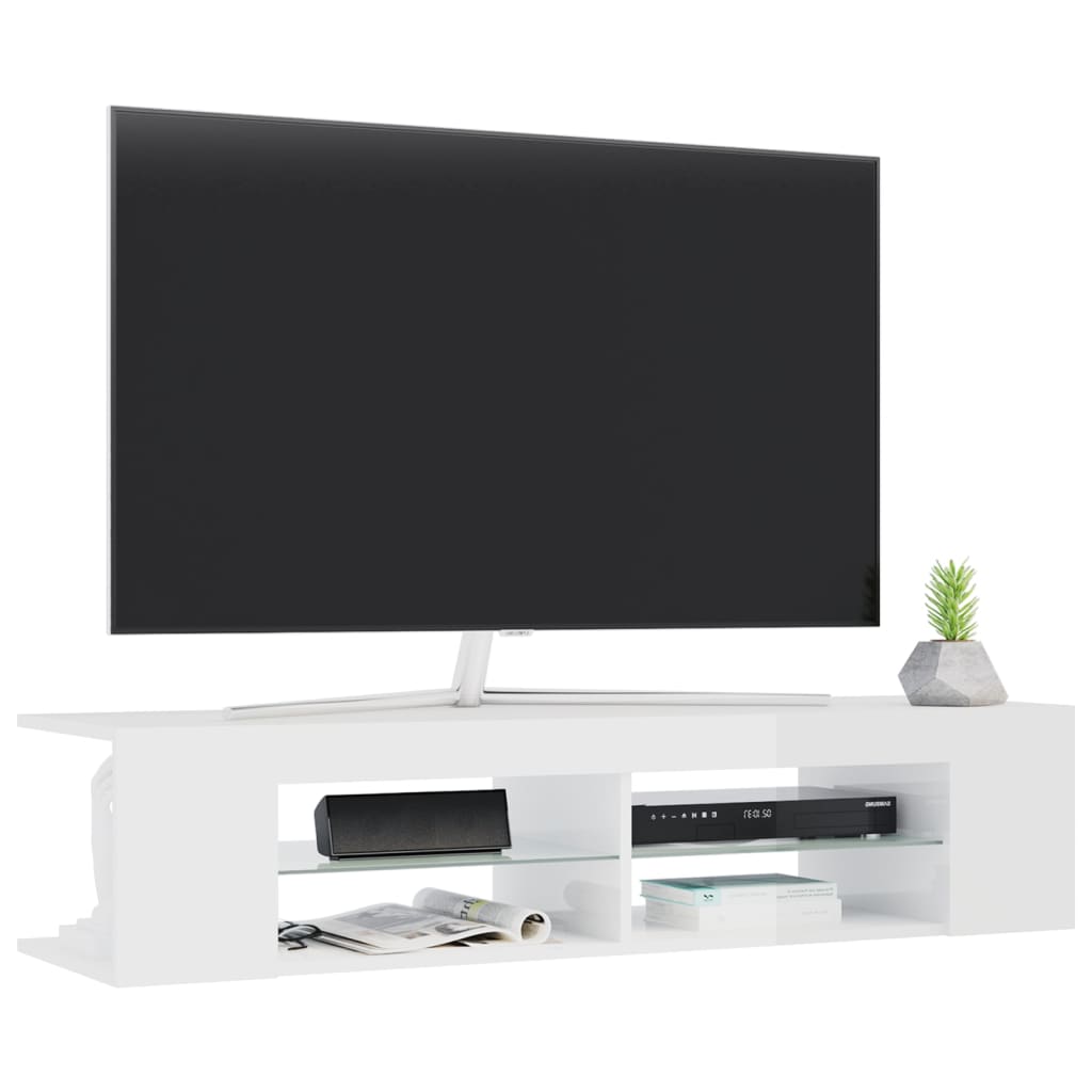 TV-taso LED-valoilla korkeakiilto valkoinen 135x39x30 cm - Sisustajankoti.fi