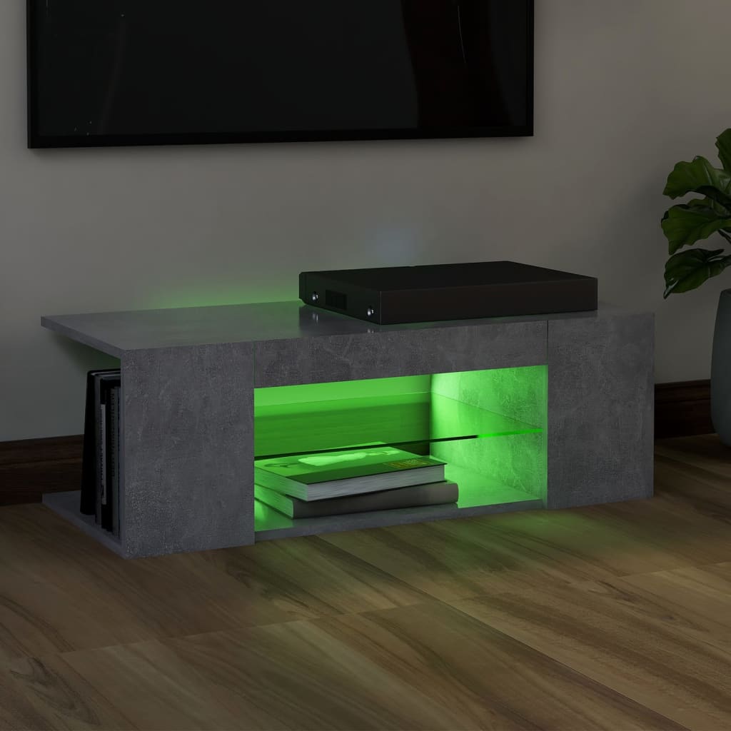 TV-taso LED-valoilla betoninharmaa 90x39x30 cm - Sisustajankoti.fi