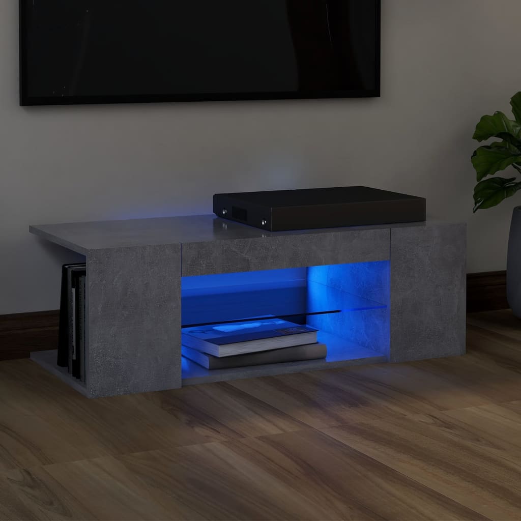 TV-taso LED-valoilla betoninharmaa 90x39x30 cm - Sisustajankoti.fi