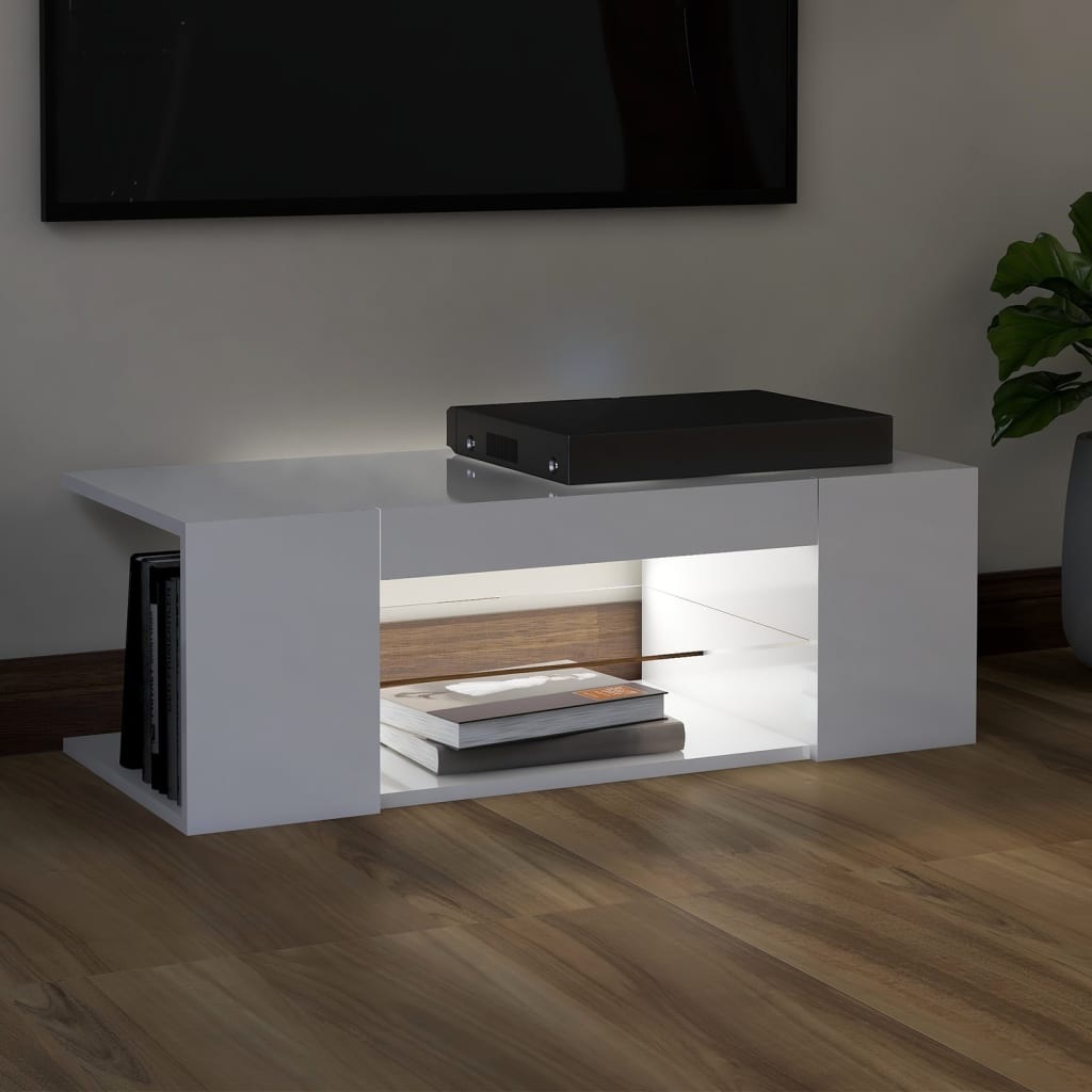 TV-taso LED-valoilla korkeakiilto valkoinen 90x39x30 cm - Sisustajankoti.fi