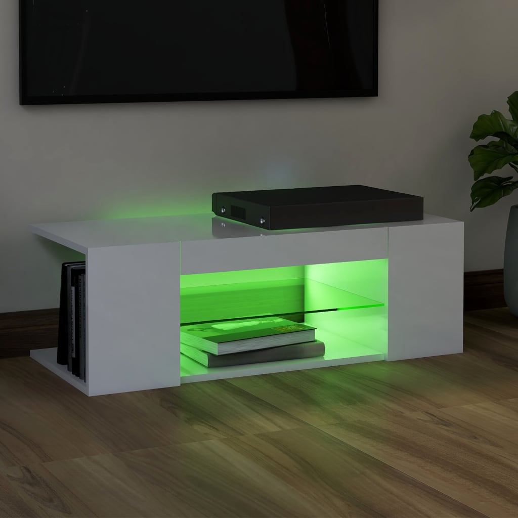 TV-taso LED-valoilla korkeakiilto valkoinen 90x39x30 cm - Sisustajankoti.fi