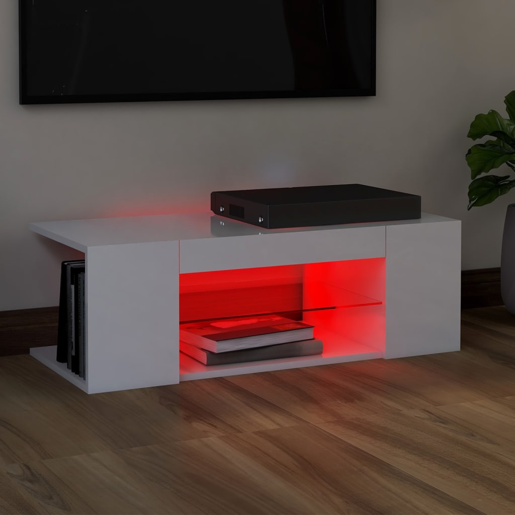 TV-taso LED-valoilla korkeakiilto valkoinen 90x39x30 cm - Sisustajankoti.fi