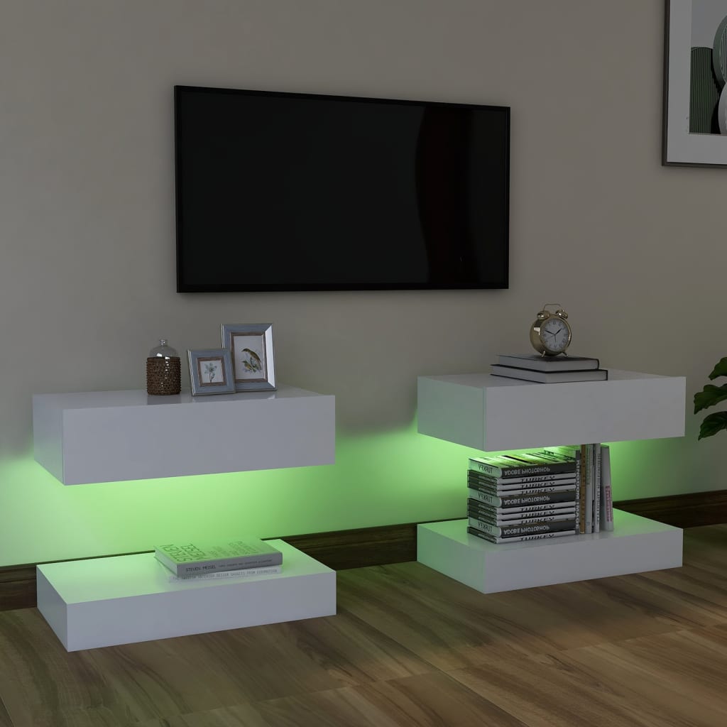 TV-tasot LED-valoilla 2 kpl valkoinen 60x35 cm - Sisustajankoti.fi